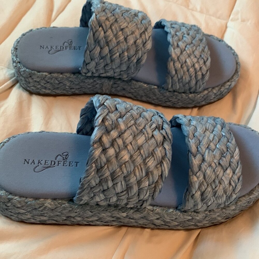 COPY - Naked Feet Santorini in blue raffia espadrille sandals nwot size 9 - Picture 2 of 6